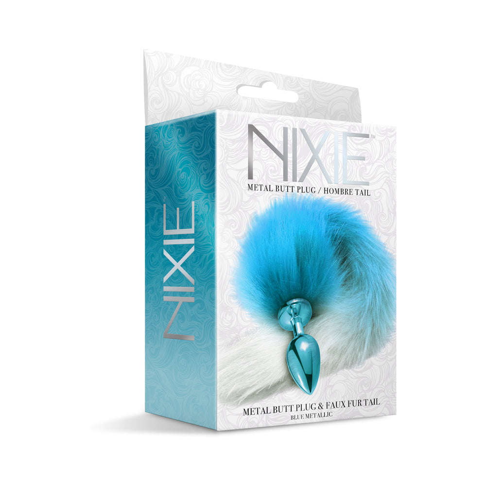 Nixie Metal Butt Plug with Ombre Tail – Blue Metallic