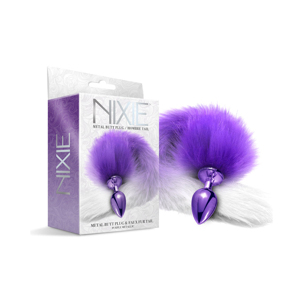 Global Novelties Nixie Metal Butt Plug with Ombre Tail - Purple
