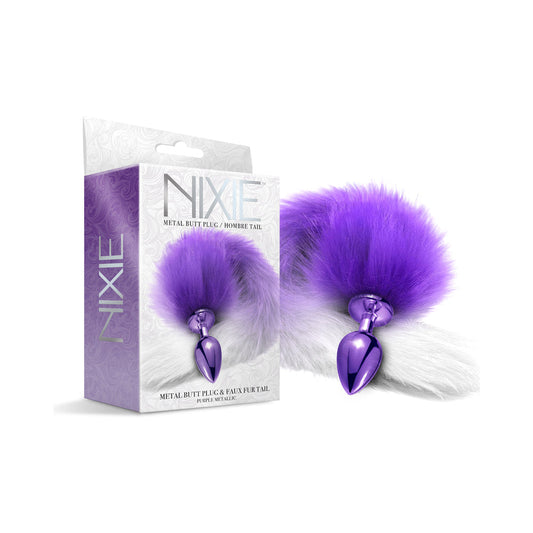 Global Novelties Nixie Metal Butt Plug with Ombre Tail - Purple