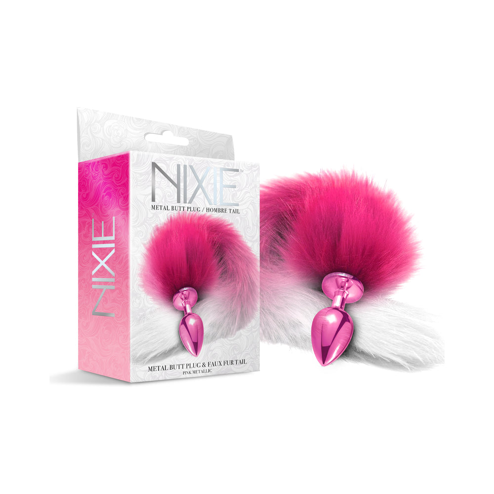 Global Novelties Nixie Metal Butt Plug with Ombre Tail – Pink Metallic