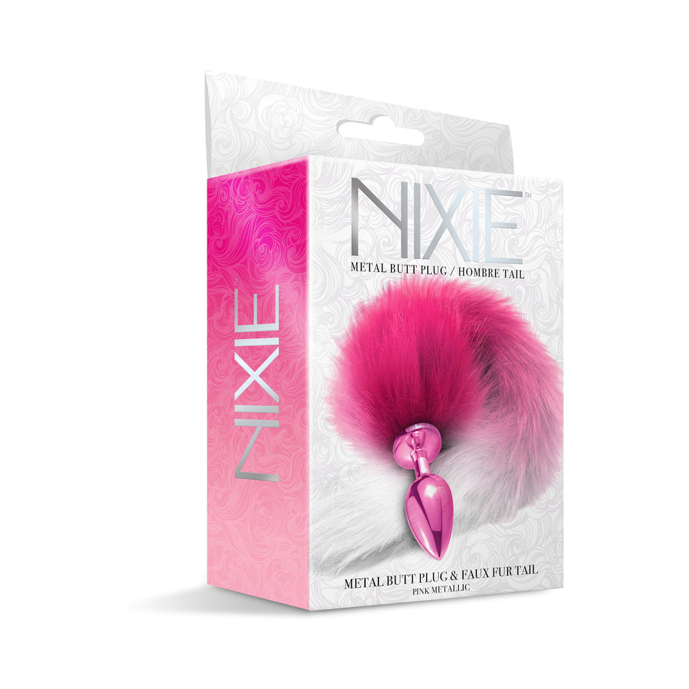 Global Novelties Nixie Metal Butt Plug with Ombre Tail – Pink Metallic