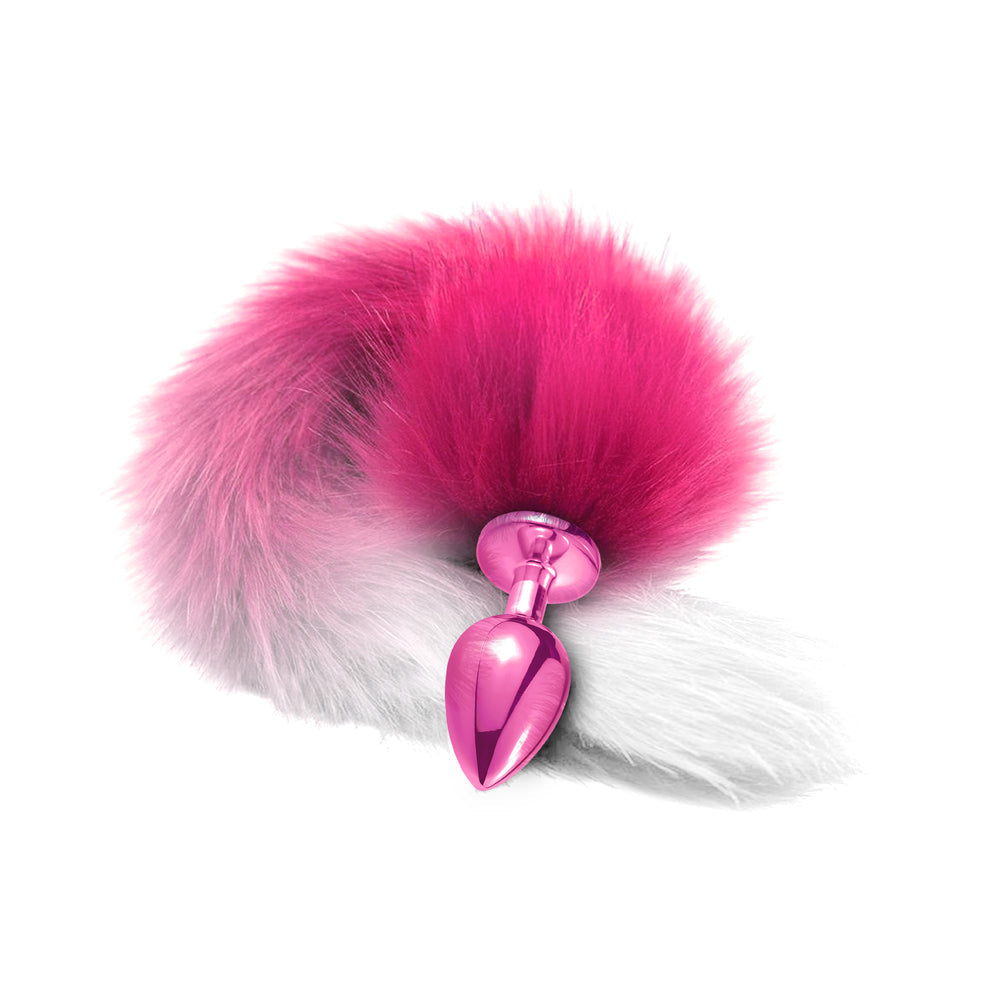 Global Novelties Nixie Metal Butt Plug with Ombre Tail – Pink Metallic