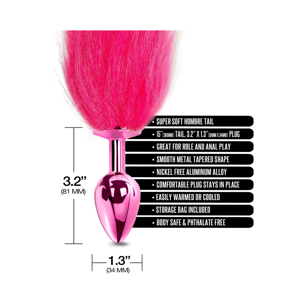 Global Novelties Nixie Metal Butt Plug with Ombre Tail – Pink Metallic