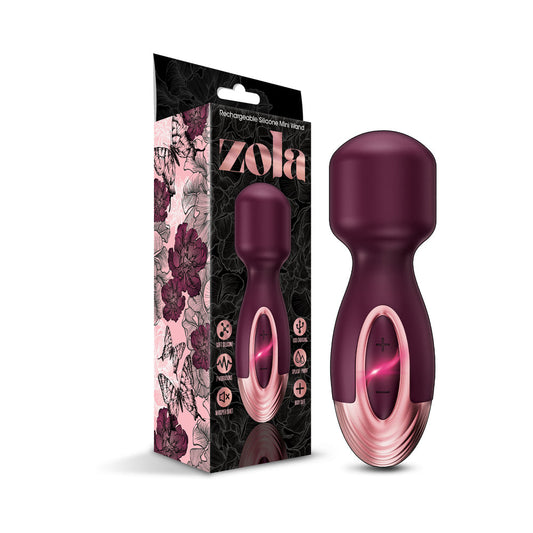 Zola Rechargeable Silicone Mini Wand Massager – Wine Red