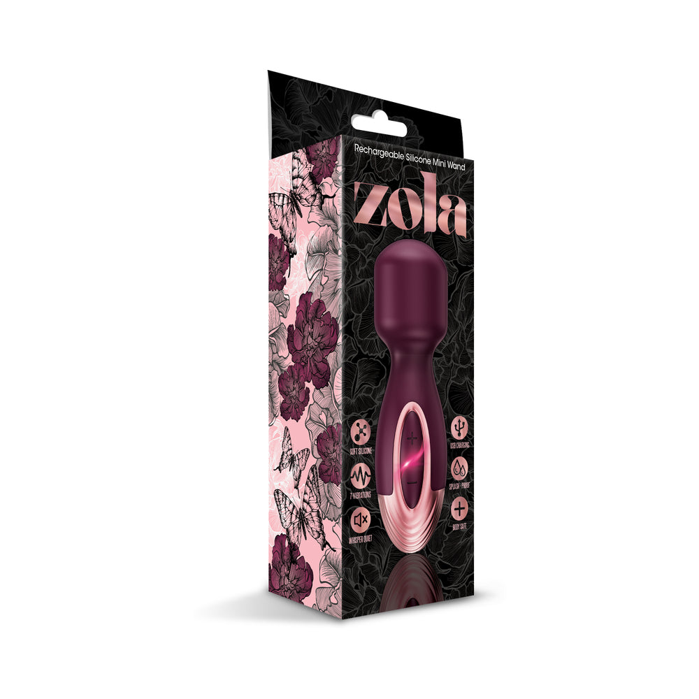 Zola Rechargeable Silicone Mini Wand Massager – Wine Red