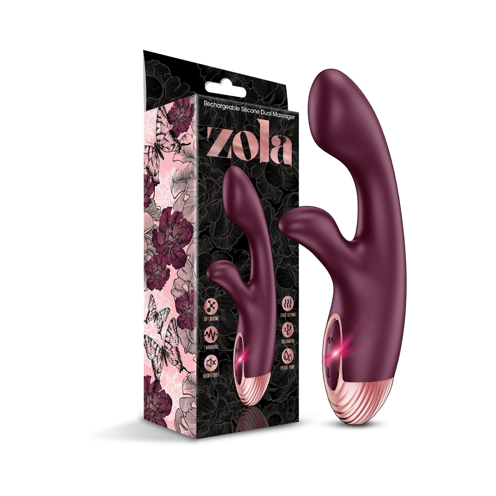 Zola Rechargeable Silicone Warming Dual Massager - Wine Red