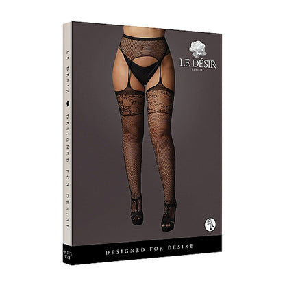 Le Desir Garter Belt Stockings with Lace Top – Black – Queen Size