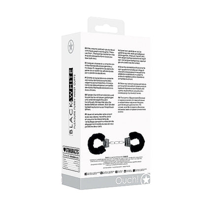 Ouch! Black & White Beginner Pleasure Furry Wrist Cuffs with Quick-Release Button – Black