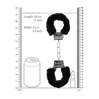 Ouch! Black & White Beginner Pleasure Furry Wrist Cuffs with Quick-Release Button – Black