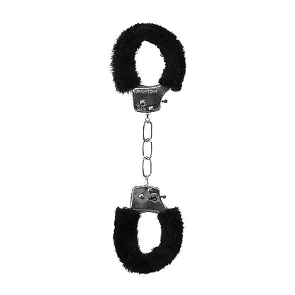 Ouch! Black & White Beginner Pleasure Furry Wrist Cuffs with Quick-Release Button – Black