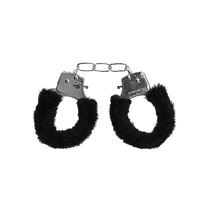Ouch! Black & White Beginner Pleasure Furry Wrist Cuffs with Quick-Release Button – Black
