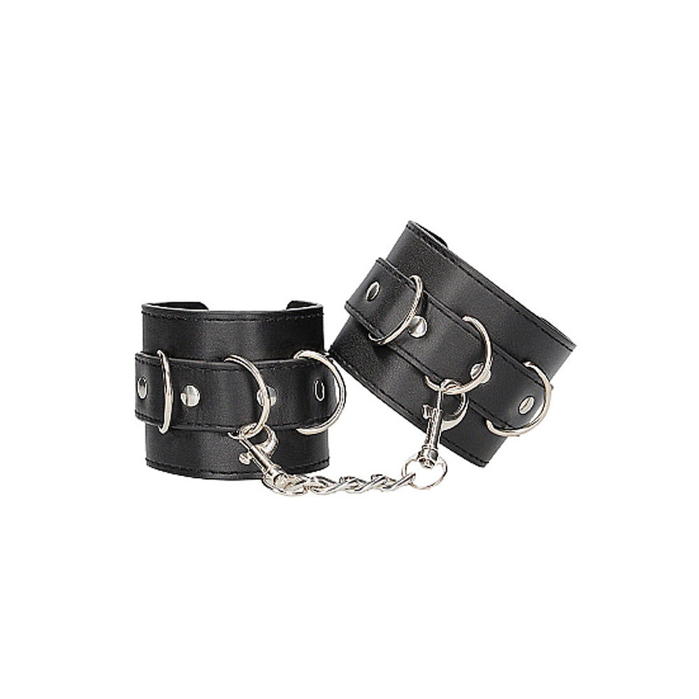 Ouch! Black & White Adjustable Bonded Leather Wrist or Ankle Cuffs – Black