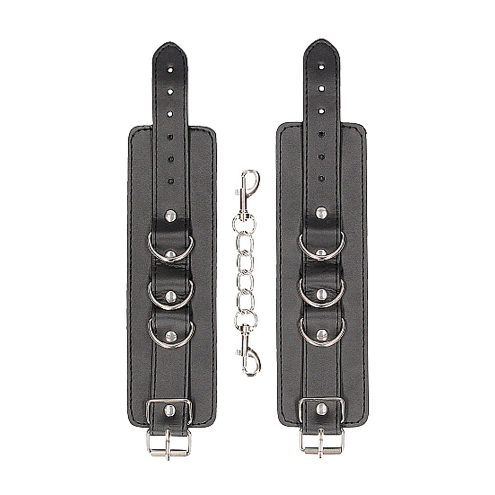 Ouch! Black & White Adjustable Bonded Leather Wrist or Ankle Cuffs – Black