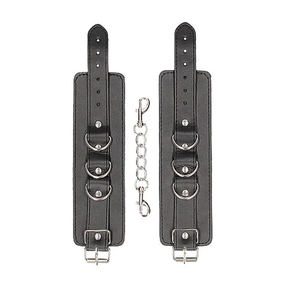Ouch! Black & White Adjustable Bonded Leather Wrist or Ankle Cuffs – Black