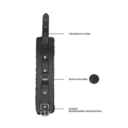 OUCH! Black & White Adjustable Plush Bonded Leather Hand Cuffs - Black