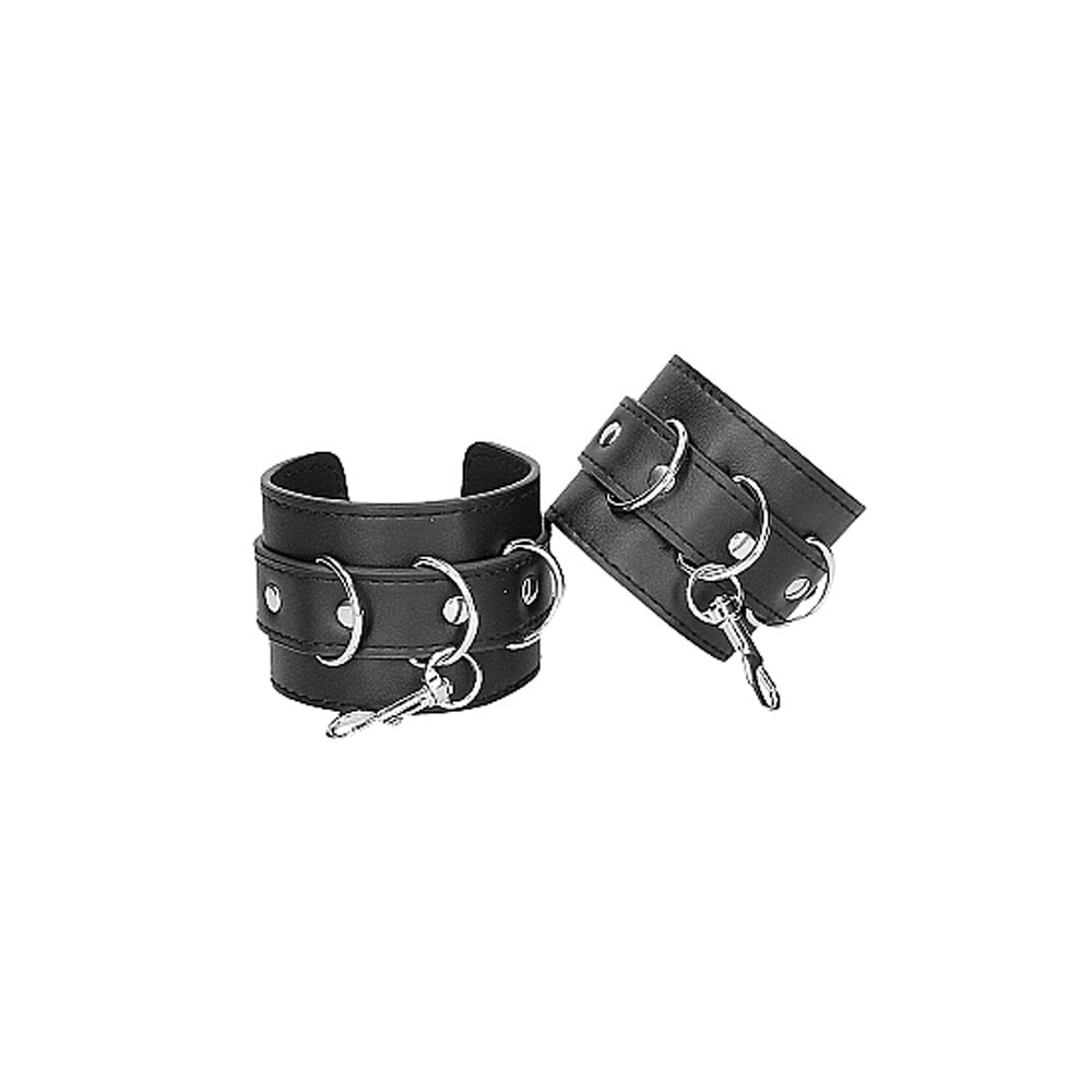 Ouch! Black & White Bonded Leather Hogtie with Hand & Ankle Cuffs – Black