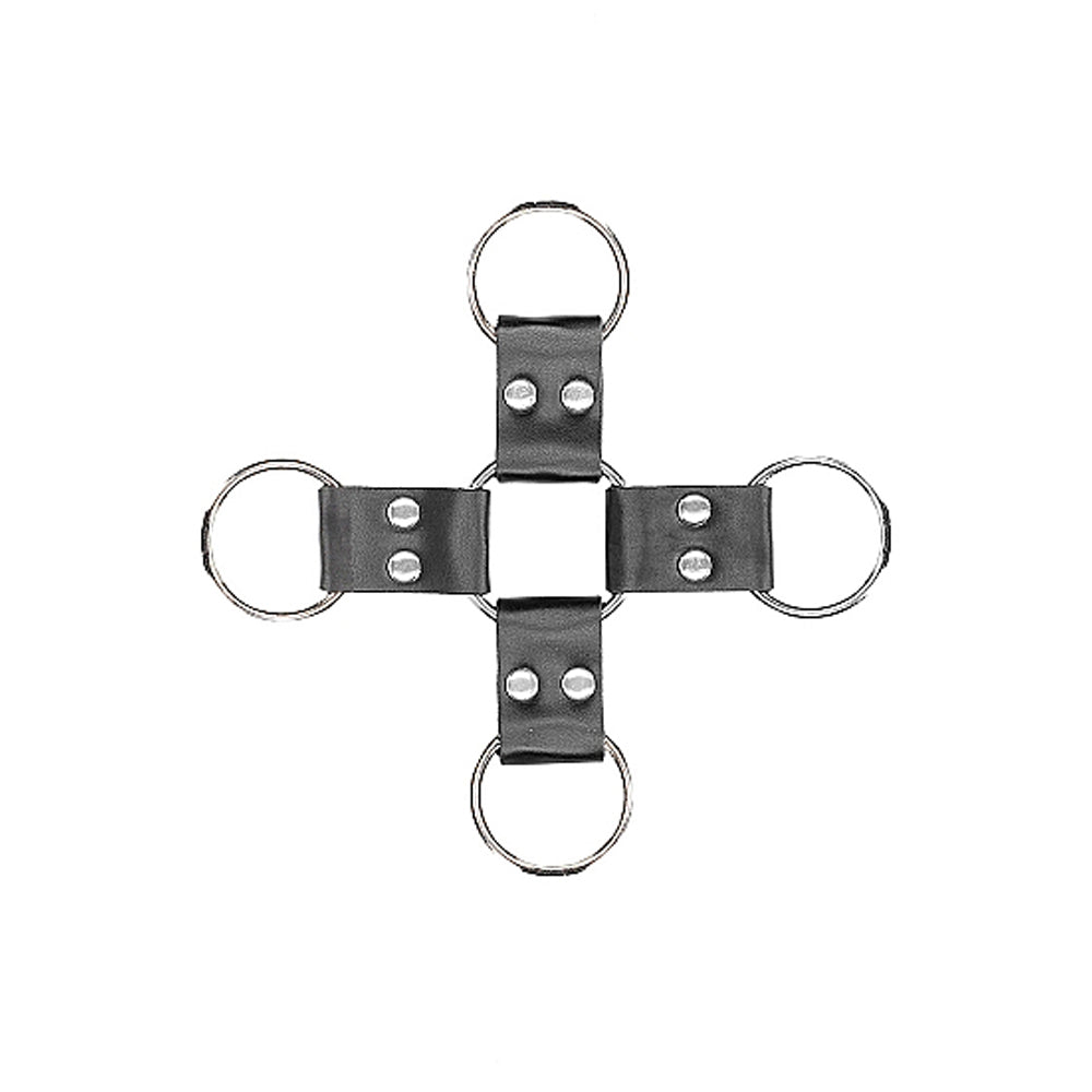 Ouch! Black & White Bonded Leather Hogtie with Hand & Ankle Cuffs – Black