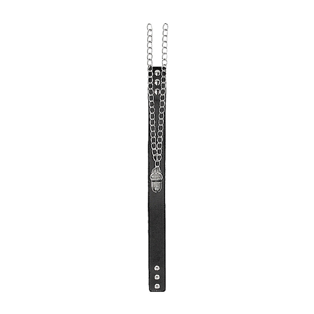 Ouch! Black & White Adjustable Bonded Leather Collar with Handcuffs and Chain - Black