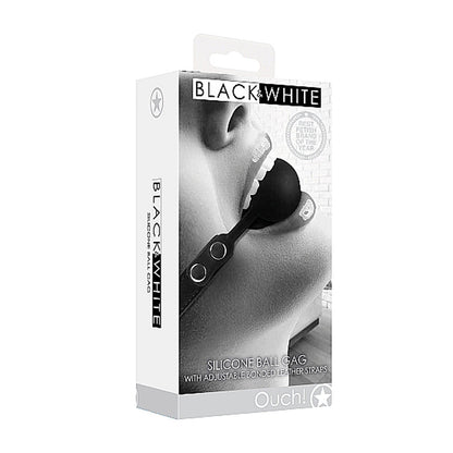 Ouch! Black & White Silicone Ball Gag with Adjustable Bonded Leather Straps - Black