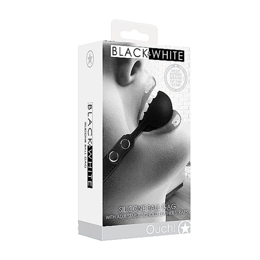 Ouch! Black & White Silicone Ball Gag with Adjustable Bonded Leather Straps - Black