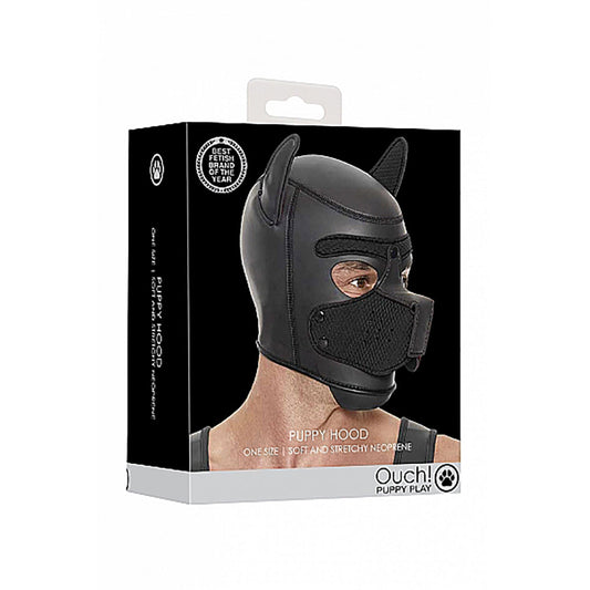 Ouch! Puppy Play Neoprene Puppy Hood with Detachable Muzzle – Black