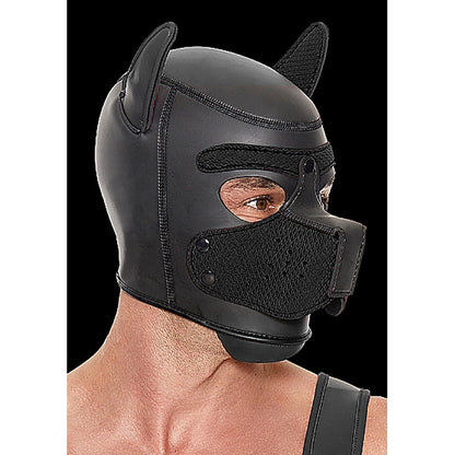 Ouch! Puppy Play Neoprene Puppy Hood with Detachable Muzzle – Black