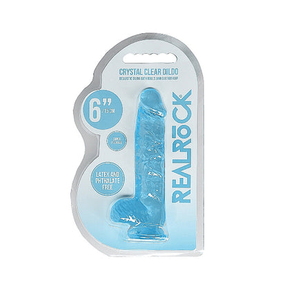 RealRock Crystal Clear 6 in. Realistic Dildo with Balls and Suction Cup - Blue