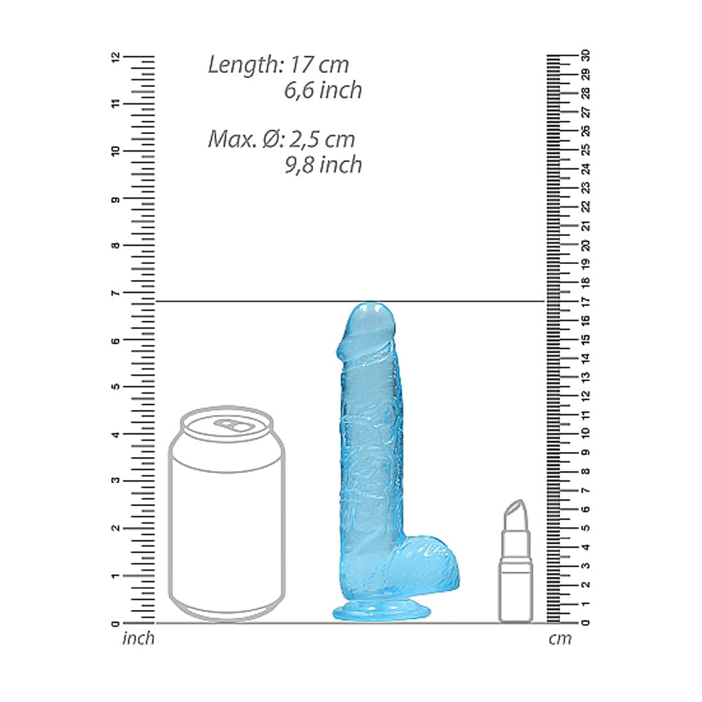RealRock Crystal Clear 6 in. Realistic Dildo with Balls and Suction Cup - Blue