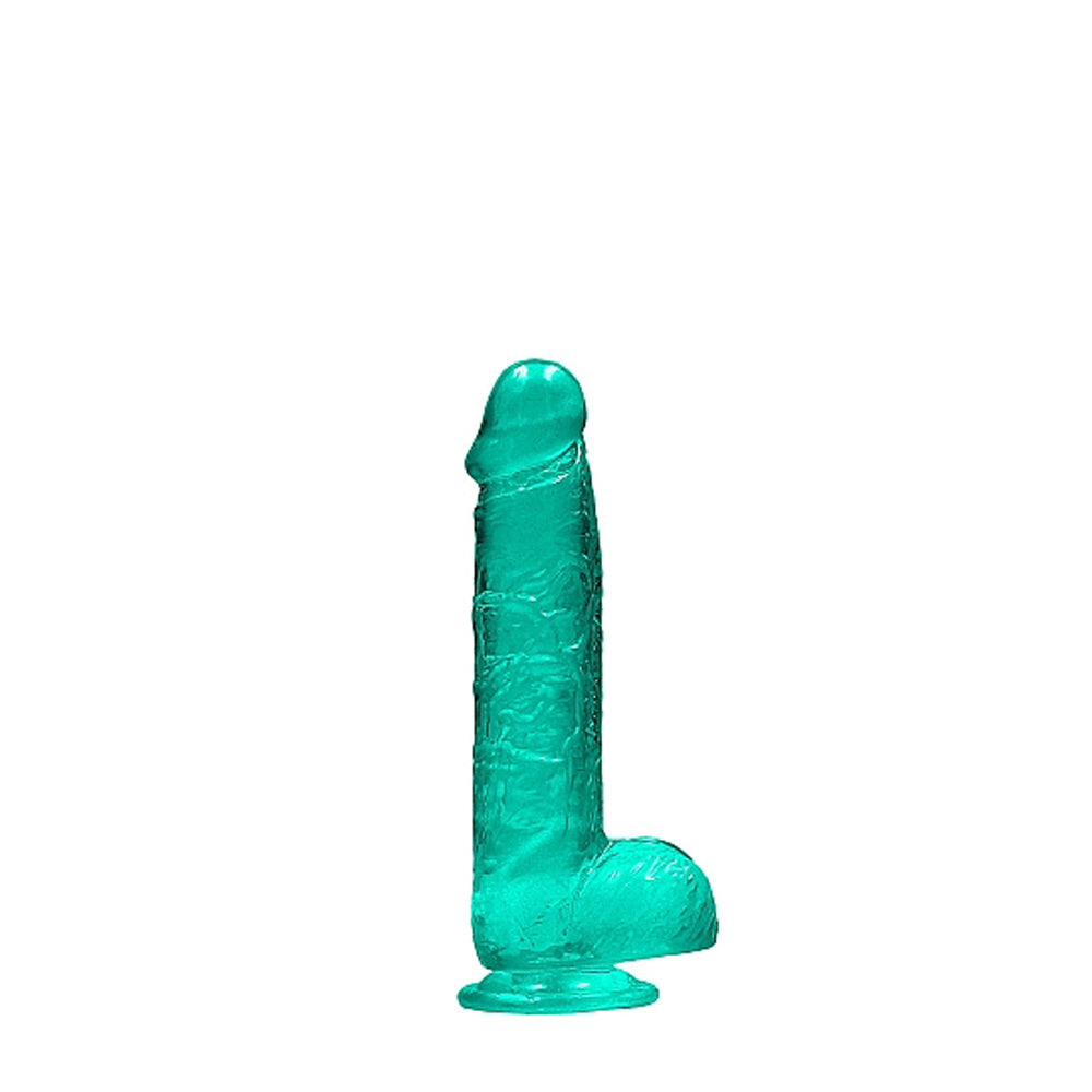 RealRock Crystal Clear 6 in. Dildo with Balls and Suction Cup - Turquoise