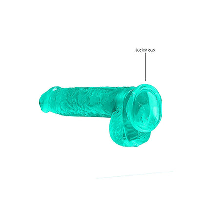 RealRock Crystal Clear 6 in. Dildo with Balls and Suction Cup - Turquoise