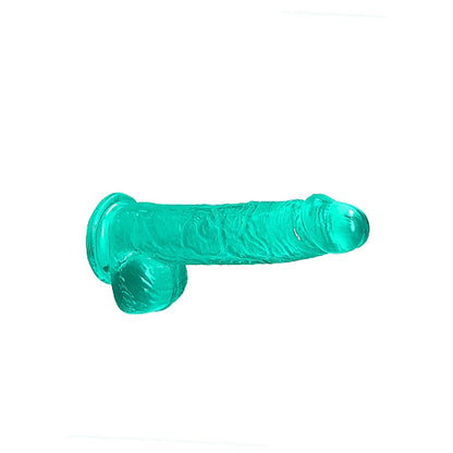 RealRock Crystal Clear 6 in. Dildo with Balls and Suction Cup - Turquoise