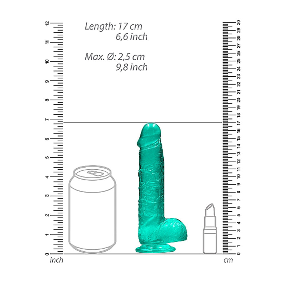 RealRock Crystal Clear 6 in. Dildo with Balls and Suction Cup - Turquoise