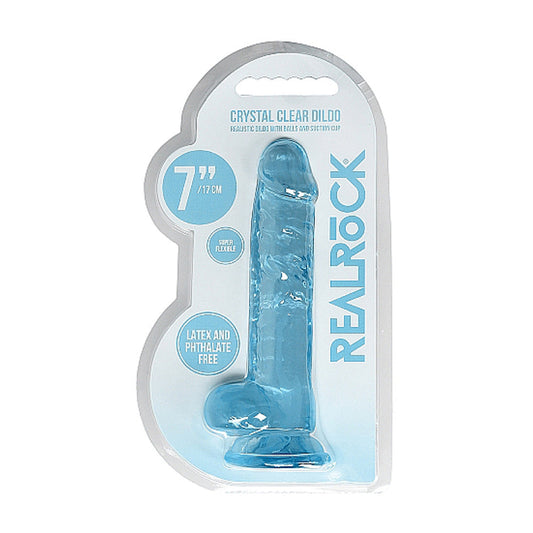 RealRock Crystal Clear 7 in. Dildo with Suction Cup - Blue