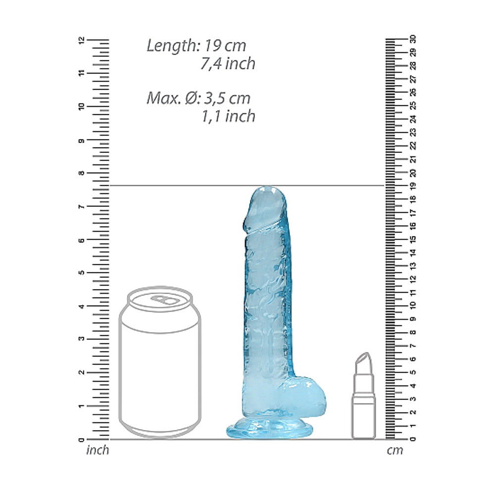 RealRock Crystal Clear 7 in. Dildo with Suction Cup - Blue