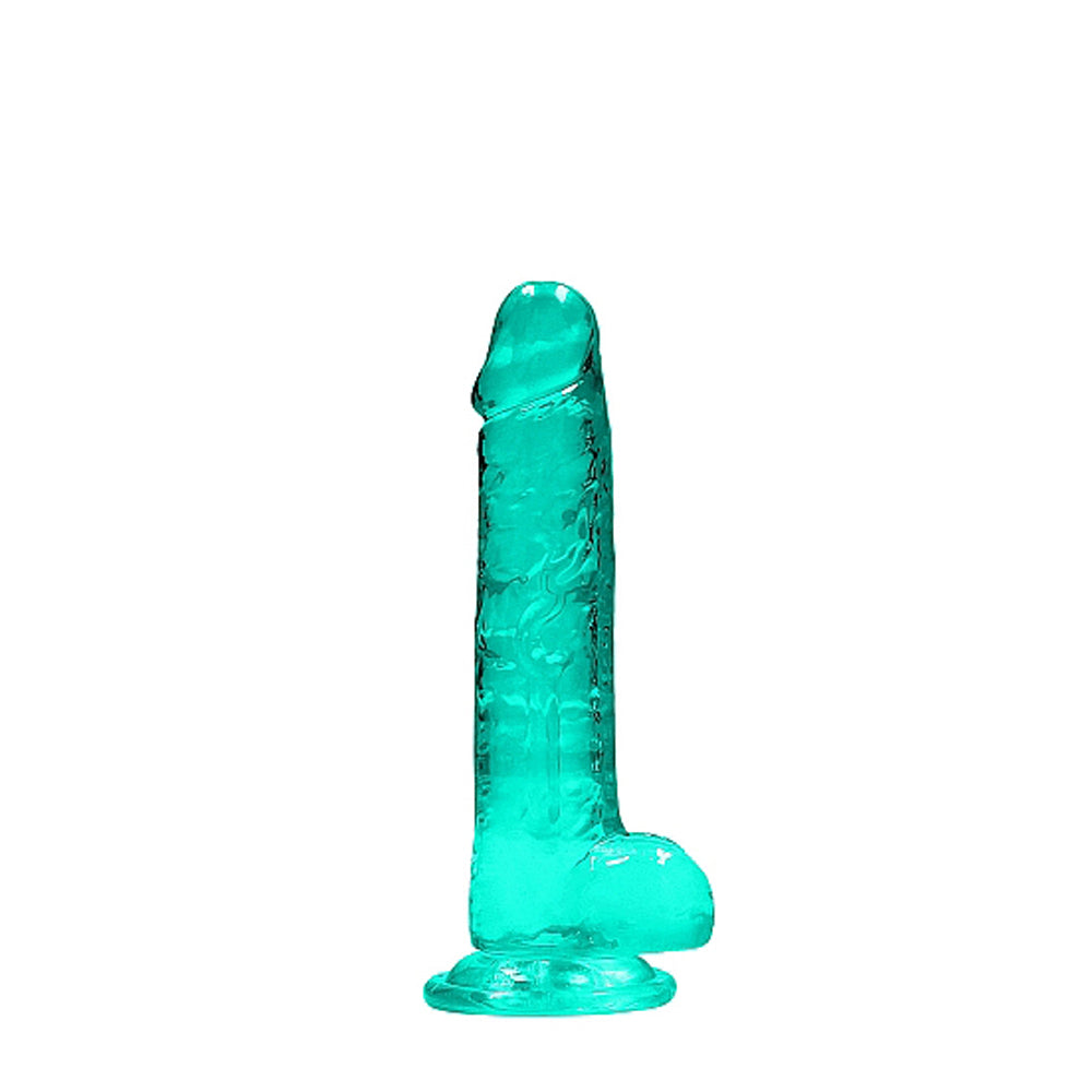 RealRock Crystal Clear 7 in. Dildo with Balls and Suction Cup – Turquoise