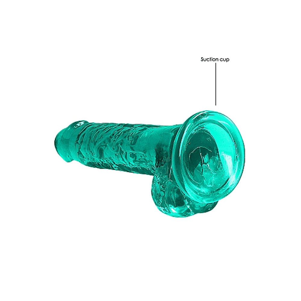 RealRock Crystal Clear 7 in. Dildo with Balls and Suction Cup – Turquoise
