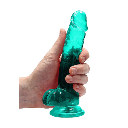 RealRock Crystal Clear 7 in. Dildo with Balls and Suction Cup – Turquoise