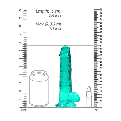 RealRock Crystal Clear 7 in. Dildo with Balls and Suction Cup – Turquoise