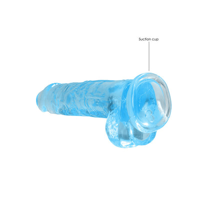 RealRock Crystal Clear 8 in. Dildo with Balls and Suction Cup - Blue