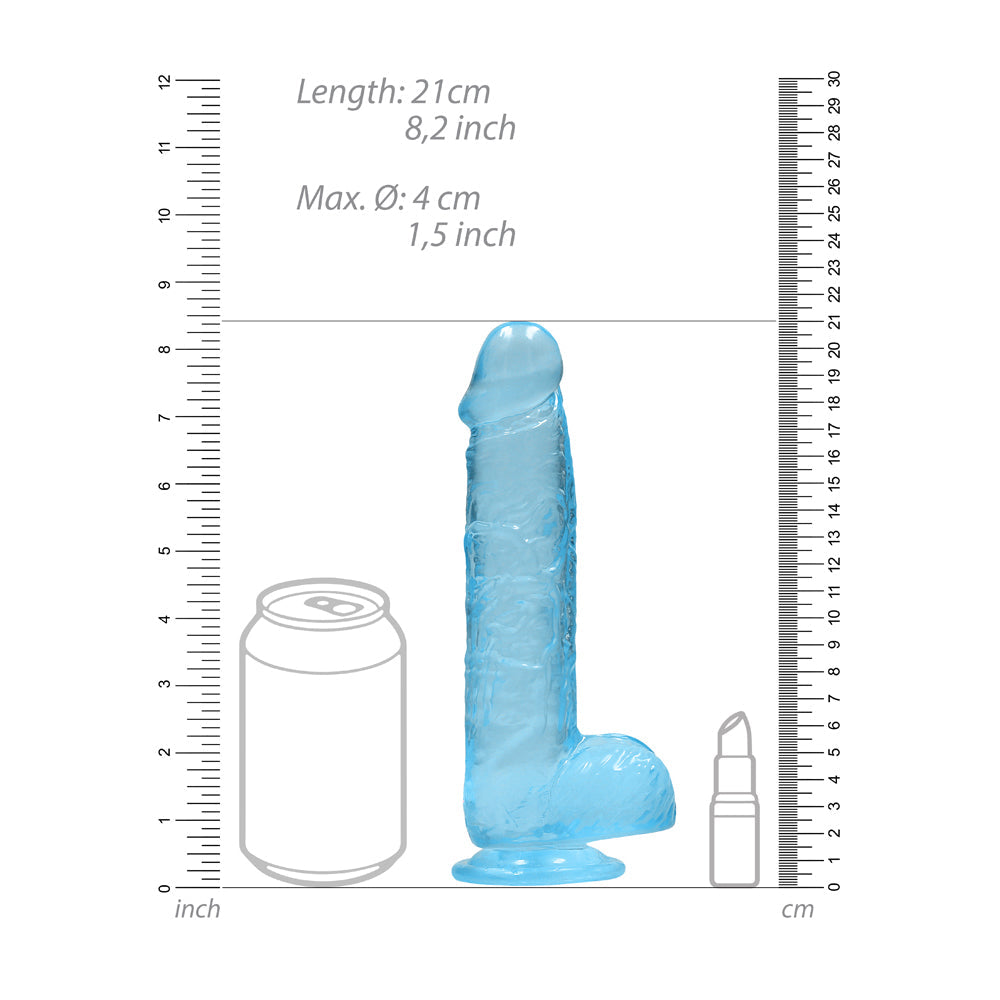 RealRock Crystal Clear 8 in. Dildo with Balls and Suction Cup - Blue