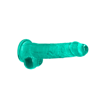 RealRock Crystal Clear 8 in. Dildo with Balls and Suction Cup – Turquoise