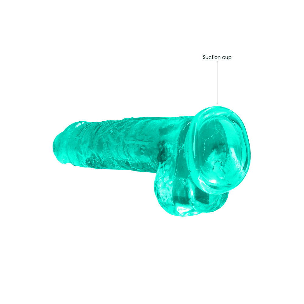 RealRock Crystal Clear 8 in. Dildo with Balls and Suction Cup – Turquoise