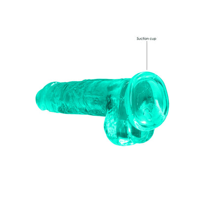 RealRock Crystal Clear 8 in. Dildo with Balls and Suction Cup – Turquoise