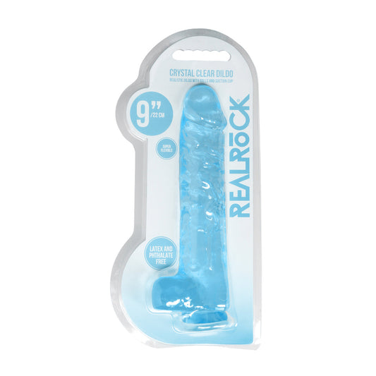 RealRock Crystal Clear 9 in. Dildo with Suction Cup - Blue