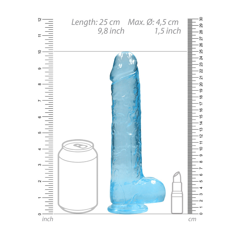 RealRock Crystal Clear 9 in. Dildo with Suction Cup - Blue