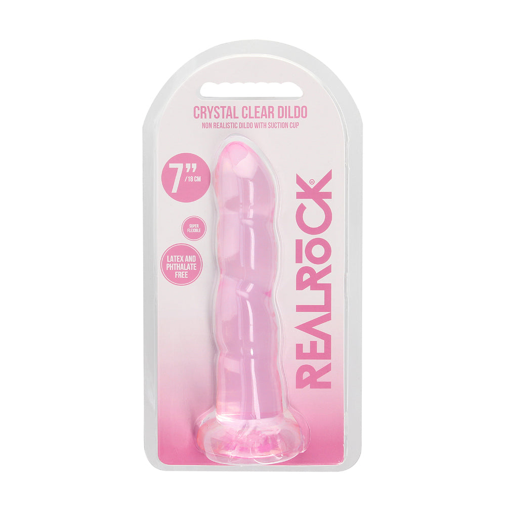 RealRock Crystal Clear 7 in. Twisted Dildo with Suction Cup – Light Pink