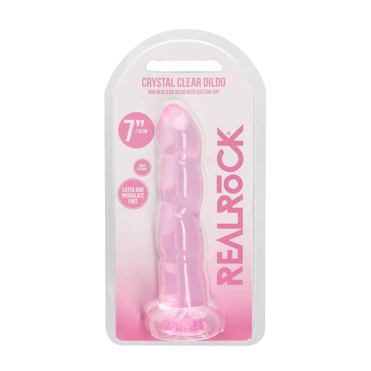 RealRock Crystal Clear 7 in. Twisted Dildo with Suction Cup – Light Pink