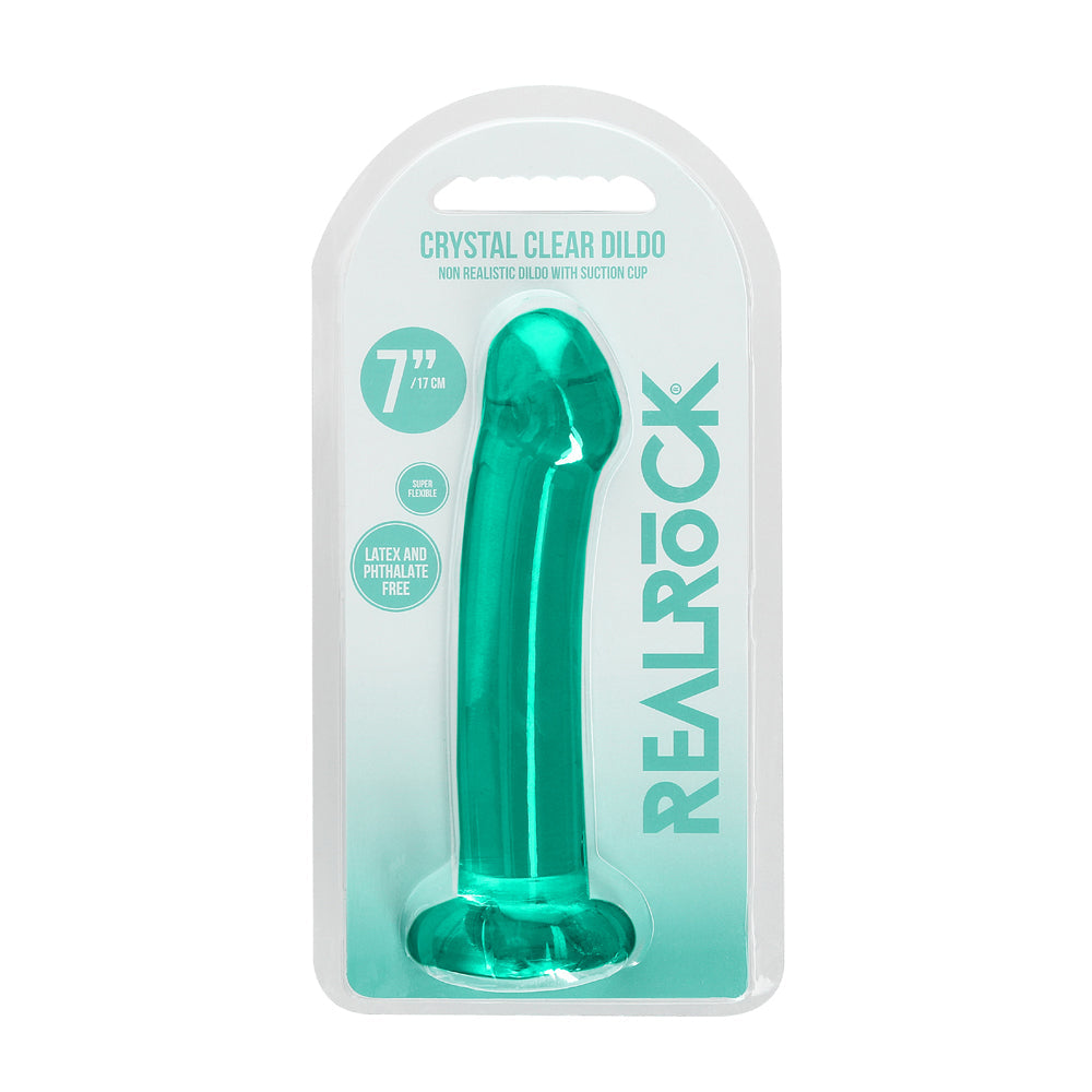 RealRock Crystal Clear 7 in. Dildo with Suction Cup – Turquoise