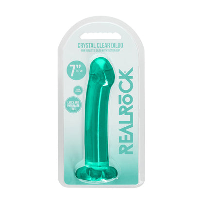 RealRock Crystal Clear 7 in. Dildo with Suction Cup – Turquoise