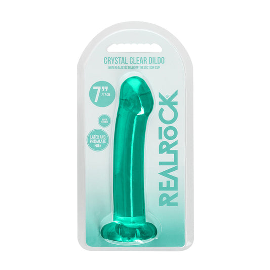 RealRock Crystal Clear 7 in. Dildo with Suction Cup – Turquoise